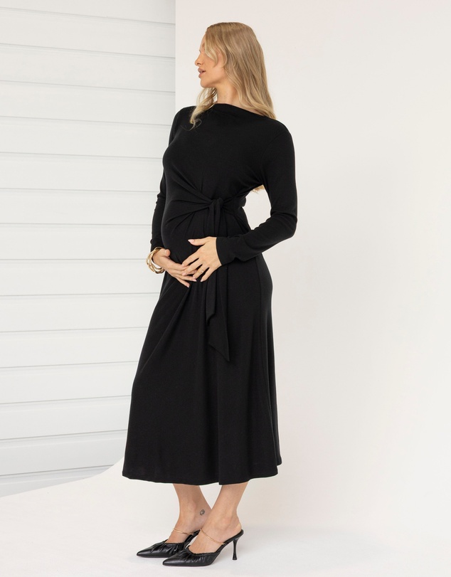 Angel Maternity - Nina Maternity Side Tie Dress – Black
