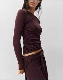 UNISON - Long Sleeve Ruched Mesh Top