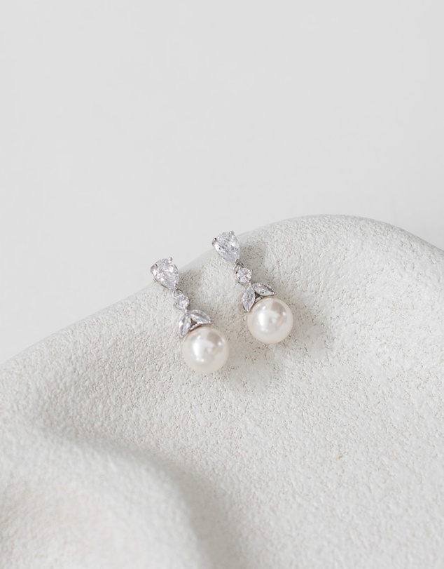 The White Collection - Phoebe - Delicate Silver Pearl Bridal Earrings