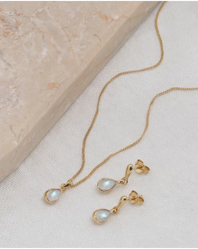Elli Jewelry - Moonstone Jewellery Set in Gold-Plated 925 Silver