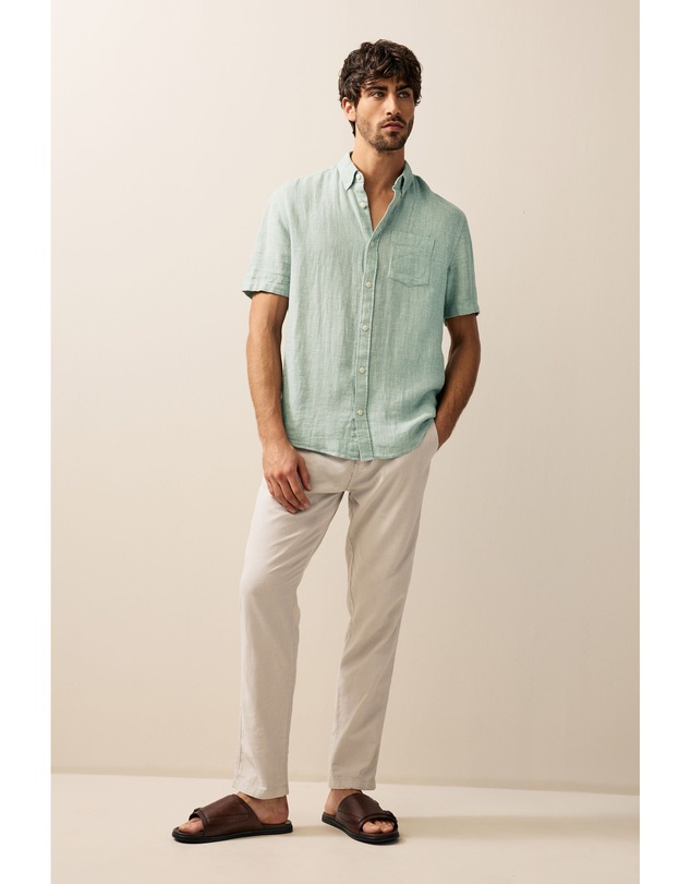 NEXT - Short Sleeve Linen Blend Shirt Button Down Collar