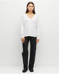 JH Lounge - JHL V-Neck L/S T (Fine Cotton Cashmere) White