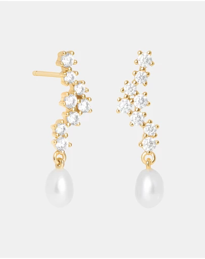 Astrid & Miyu - Scalloped Crystal Cultured Pearl Charm Studs