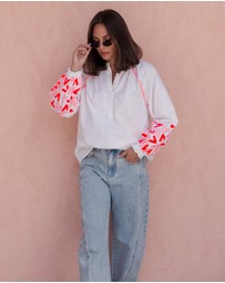 ALEXANDRA - Zoey Blouse White/Fluro Orange