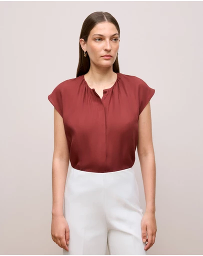 Trenery - Modal Cap Sleeve Blouse in Deep Red