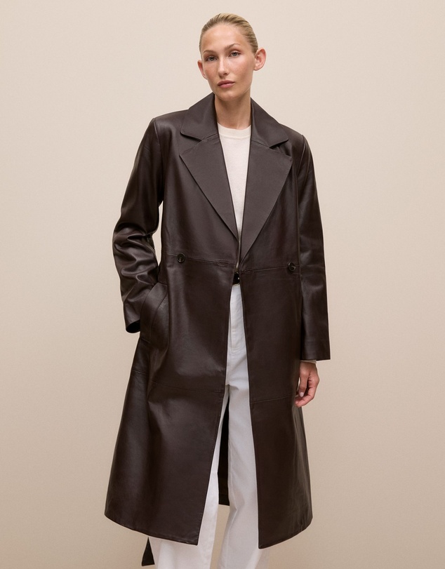 Trenery - Leather Trench Coat in Coffee Bean
