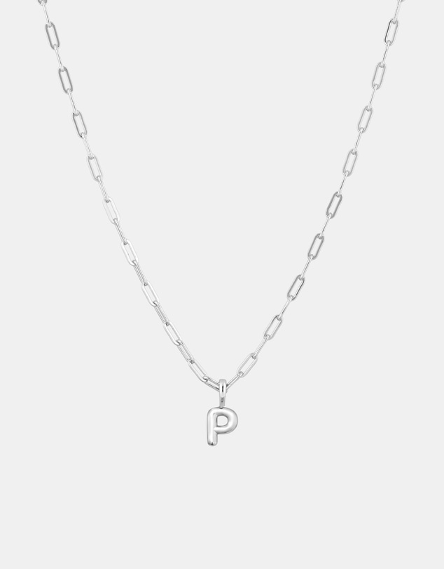 Luna Rae - Sterling Silver - Paperclip Bubble Letter P Necklace