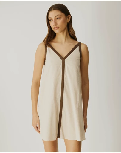 Atmos&Here - Contrast Linen Blend Mini Dress
