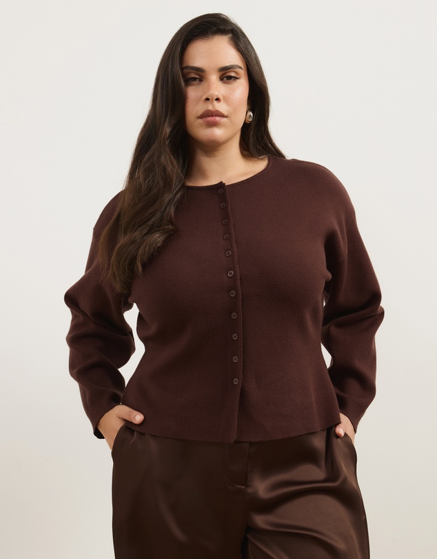 Atmos&Here Curvy - Rue Button Up Split Hem Knit Cardigan