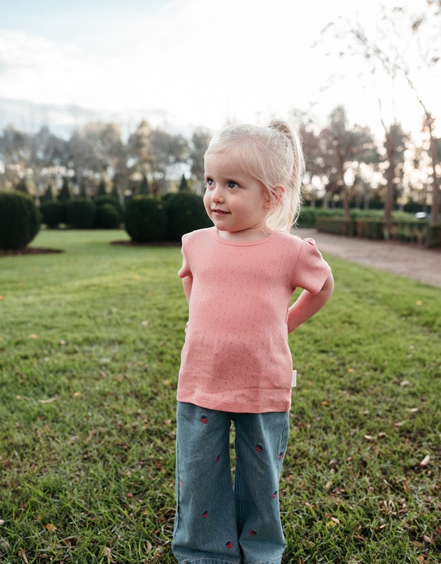Purebaby - Embroidered Wide Leg Jeans-Kids-Babies