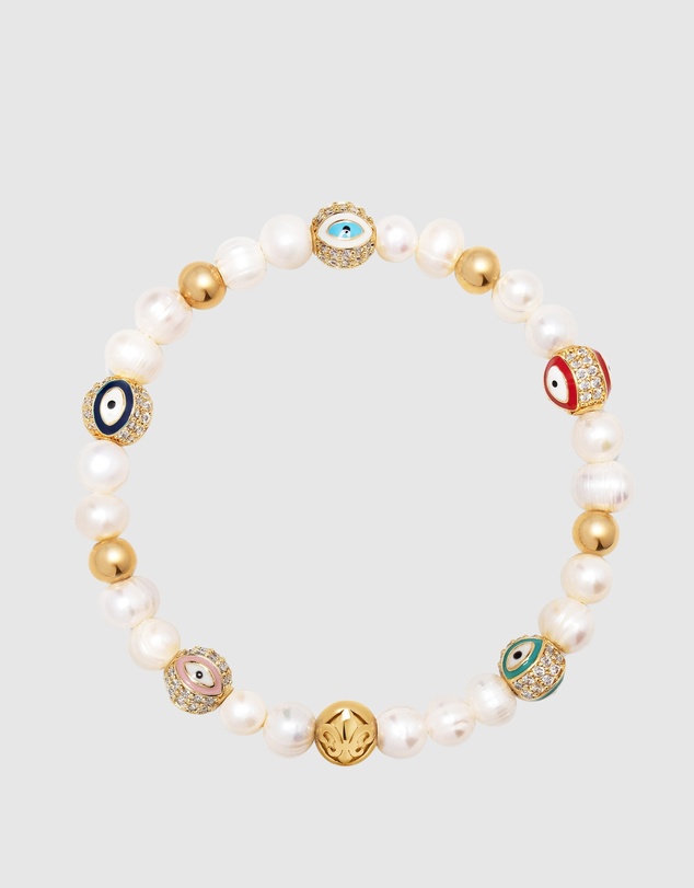 Nialaya Jewellery - Men's Evil Eye Pearl Bracelet