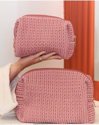 Sky Gazer - Luxe Quilted Make-Up & Toiletry Bag Set (Dusty Pink)