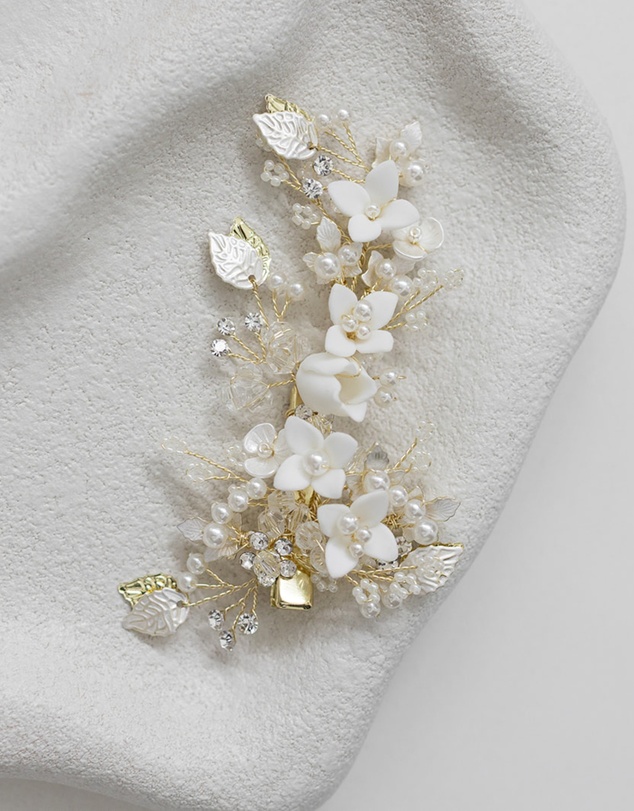 The White Collection - Harper - Floral Pearl Gold Bridal Hairpiece