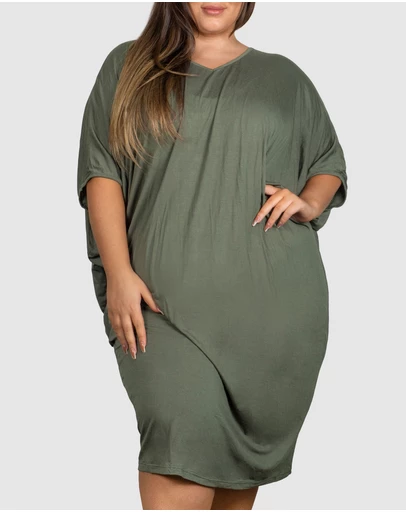 B Free Intimate Apparel - Plus Size Bamboo V Neck Draped Dress