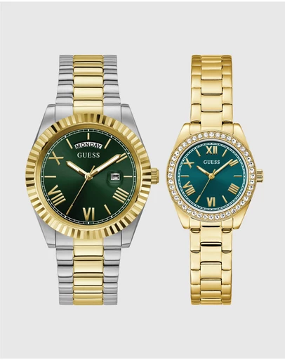 GUESS - Guess Gents and Ladies Set - Connoisseur Two Tone Gents & Mini Luna Gold Tone