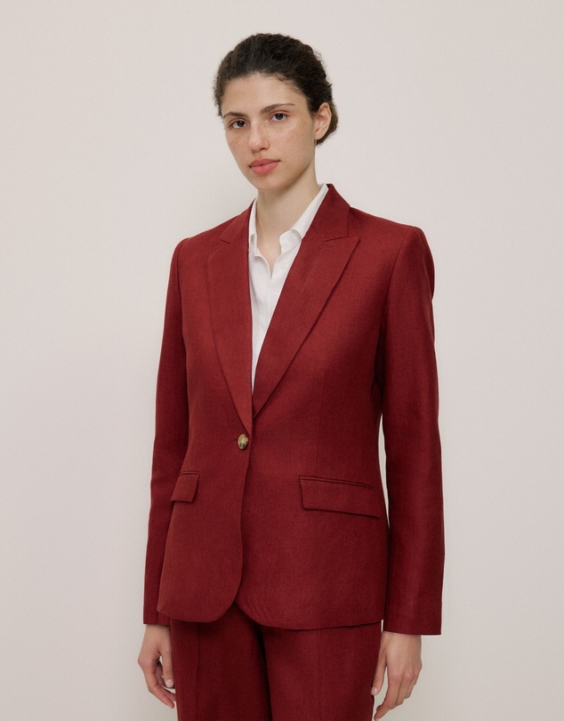 Trenery - Linen Twill Single Breasted Blazer in Russet