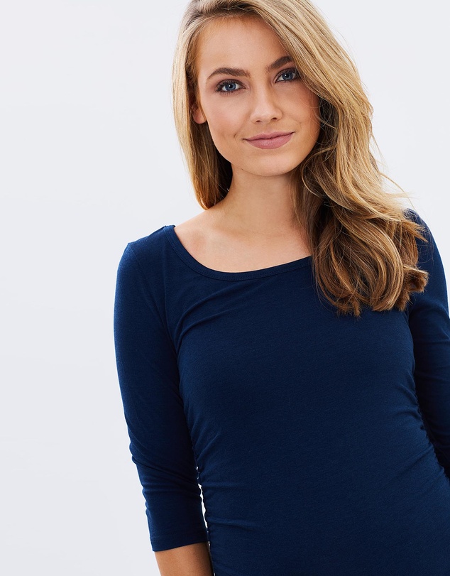 Bamboo Body - 3/4 Sleeve Ruched Maternity Dress