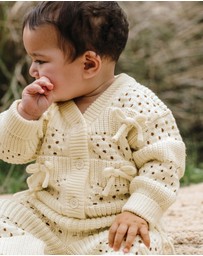 Kynd Baby - Knit Bow Cardigan in Ivory