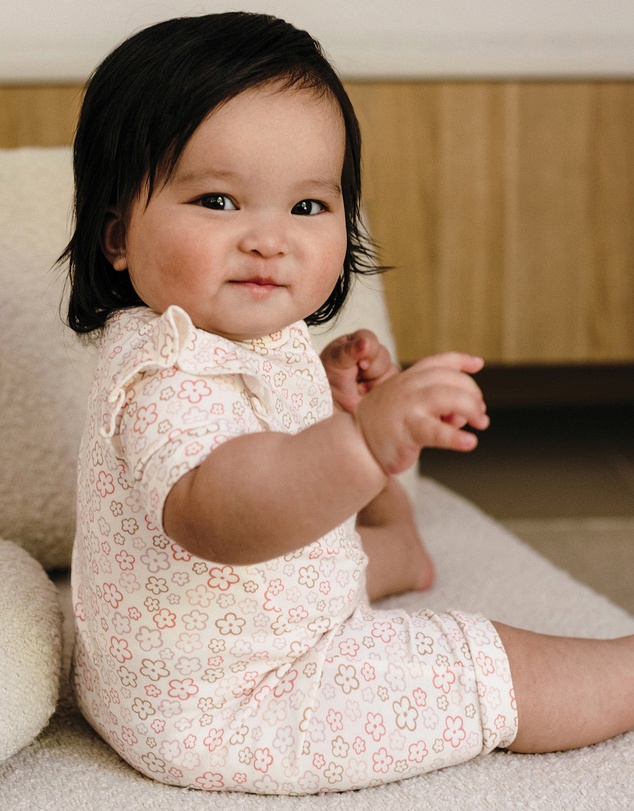 Kynd Baby - Day Or Night Short Sleeve Frill Onesie in Spring Blossom