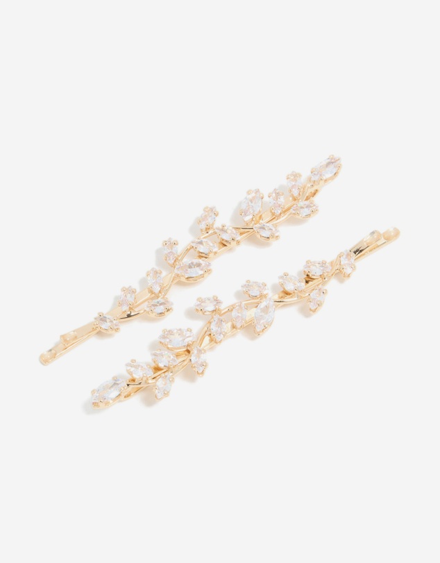 Lovisa - Gold Plated Cubic Zirconia Vine & Leaf Hair Clips 2-Pack