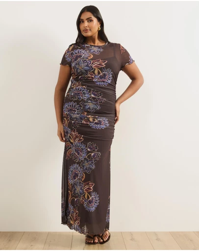 Atmos&Here Curvy - Elsie Mesh Cap Sleeve Maxi Dress
