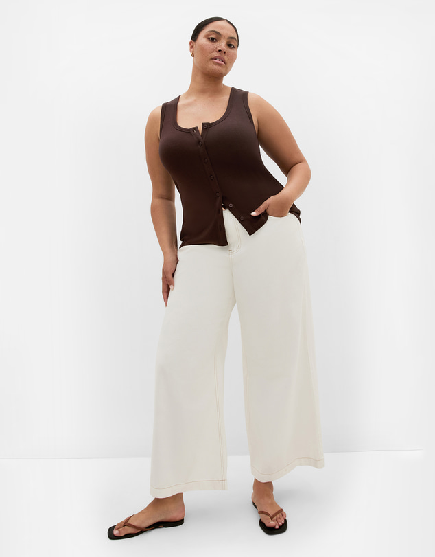City Chic - Plus size Tara Button Through Tank - chocolate