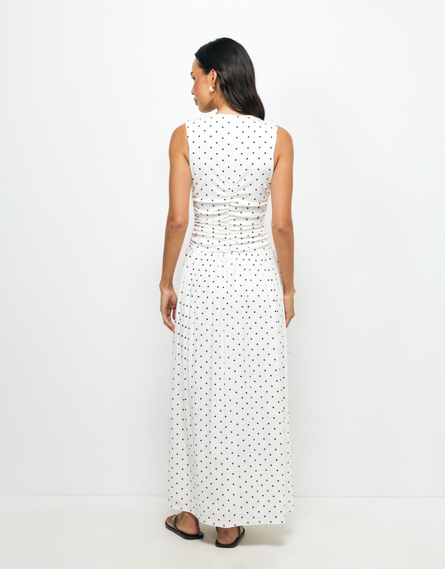 Revibe - Repaired AERE Lottie Spot Ruched Midi Dress - AU 12