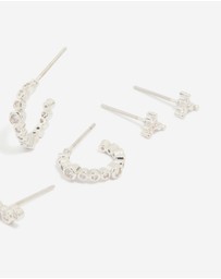 Lovisa - Waterproof Stainless Steel Diamante Stacking Earrings 4-Pack
