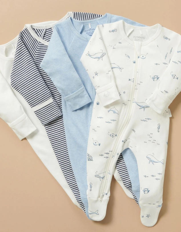 Purebaby - 4 Pack Zip Growsuit-Babies