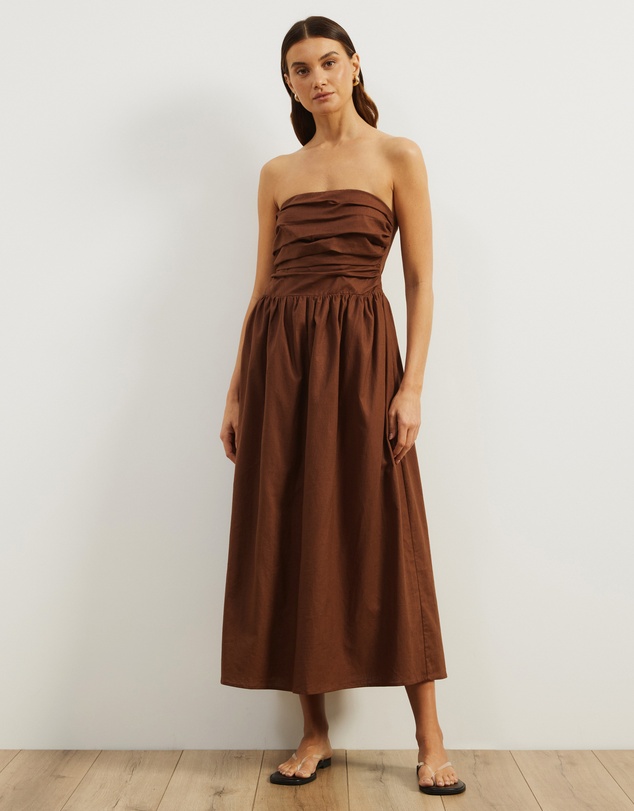 Atmos&Here - Laura Strapless Linen Blend Midi Dress