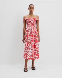 Country Road - Print Shirred Midi Dress