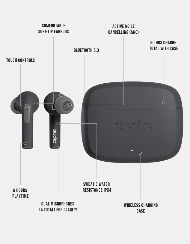 Sudio - N2 Pro - True Wireless Bluetooth In-Ear Headphones, Active Noise Cancelling Earbuds