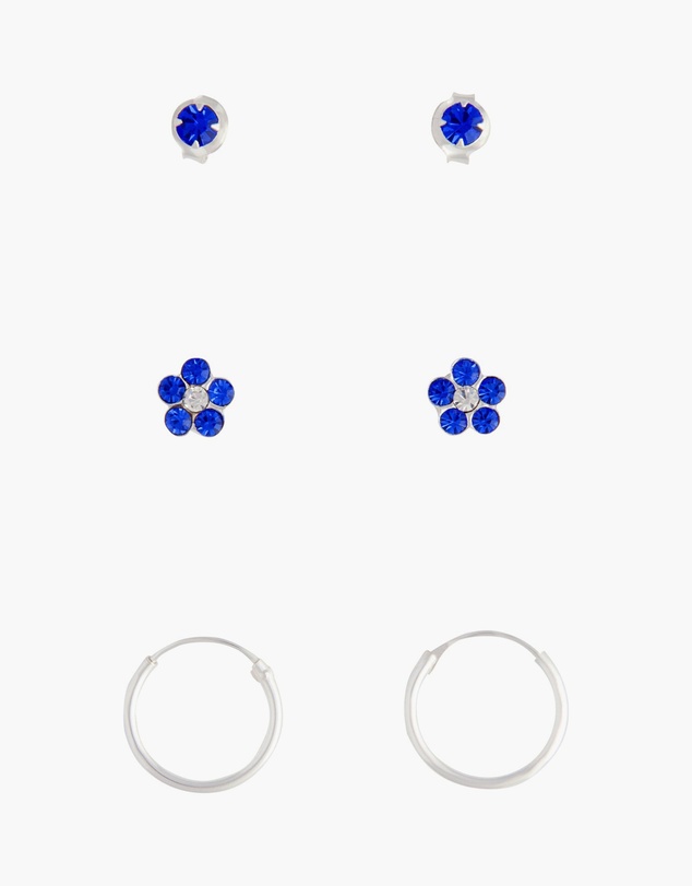 Lovisa - Sterling Silver Blue Stud, Flower & Hoop Pack