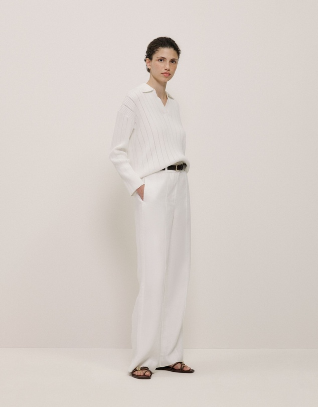 Trenery - Cotton Cashmere Fine Cable Polo in Cream