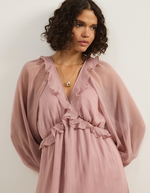 Atmos&Here - Tyla V-Neck Boho Midi Dress with Ruffle Detail