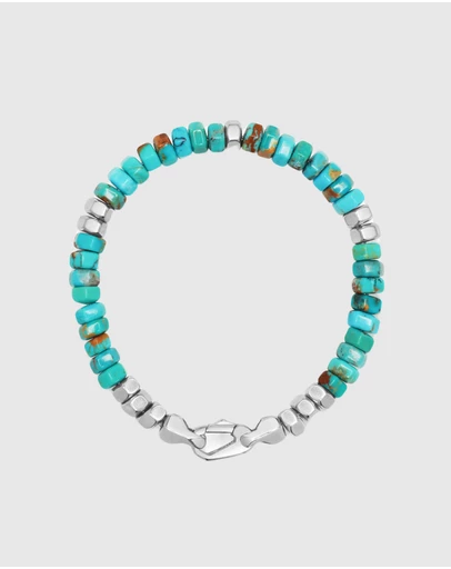 Nialaya Jewellery - Men's Hexagon Beaded Bracelet with Turquoise and Silver