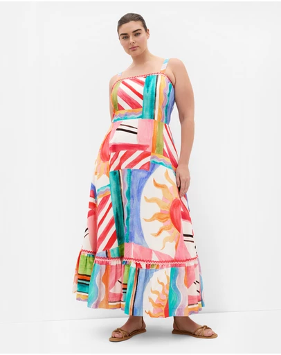 City Chic - Plus size Sunlit Print Maxi Dress - peachy pink