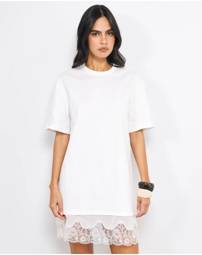 AERE - Aili Lace Trim T-Shirt Dress