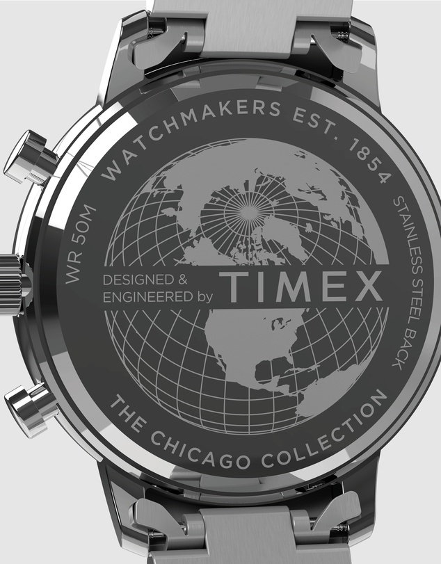 TIMEX - Chicago Chrono 45mm Silver Tone Blue Dial Bracelet