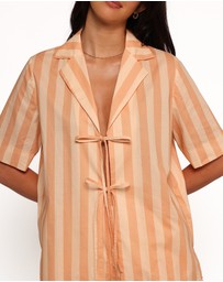 Petal & Pup - Essie Tie Front Shirt - Terracotta Stripe