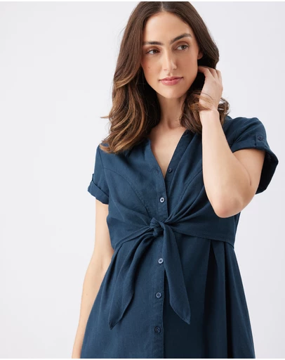 Ripe Maternity - Colette Tie Up Linen Dress