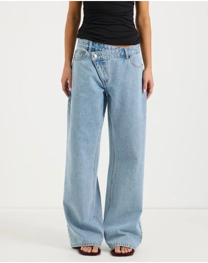 Calli - Rue Crossover Waist Band Mid Rise Wide Leg Jeans