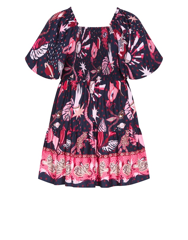 City Chic - Simona Print Puff Sleeve Mini Dress - navy