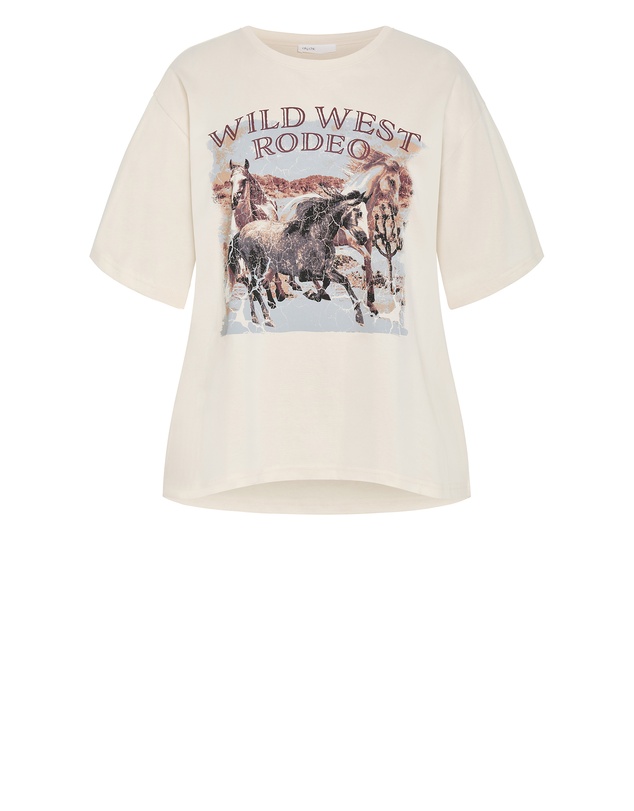 City Chic - Plus size Wild West Oversized Cotton Tee - cream