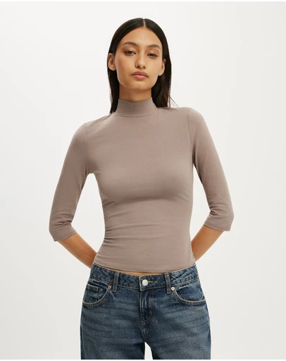 Cotton On - 90S Mock Neck 3/4 Sleeve