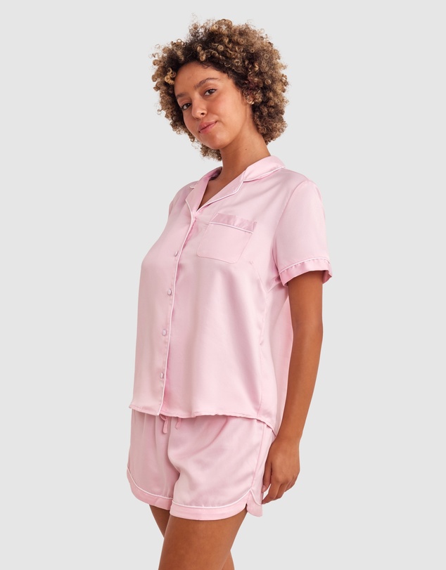 Bras N Things - Liquid Satin Short Sleeve Top - Light Pink