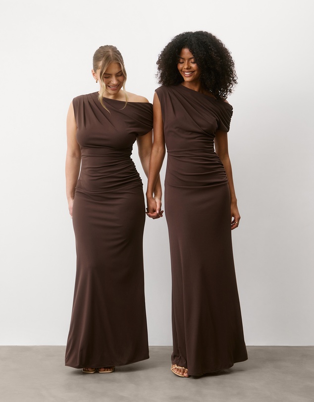 Six Stories - Asymmetric Neck Stretch Sculpt Bridesmaid Dress