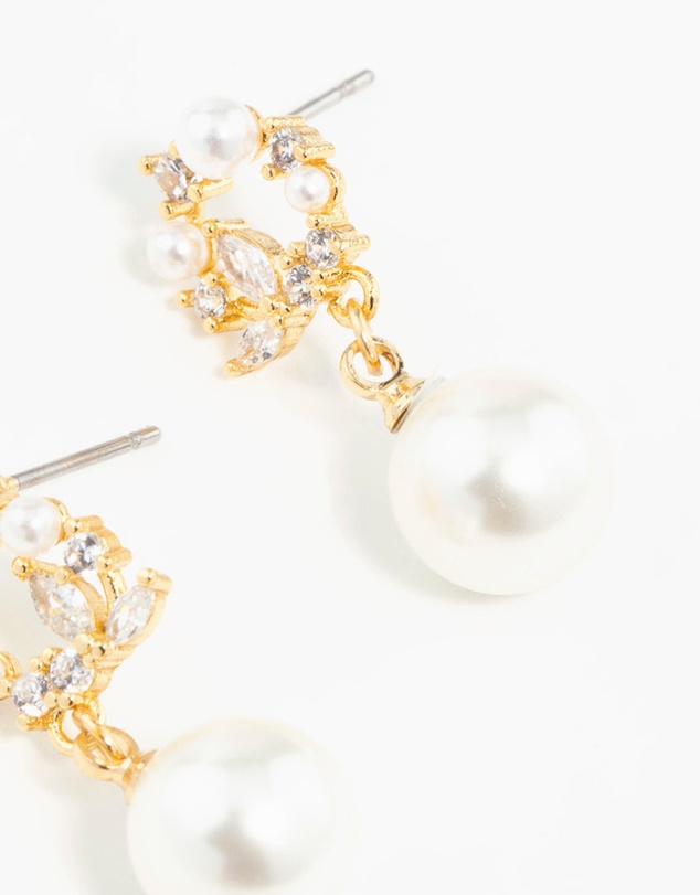 Lovisa - Gold Plated Cubic Zirconia Cluster & Freshwater Pearl Drop Earrings