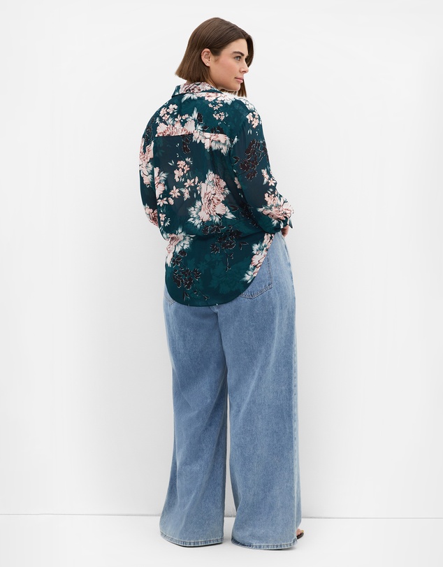 City Chic - Plus size Janine Blossom Print Tie Front Shirt - jade