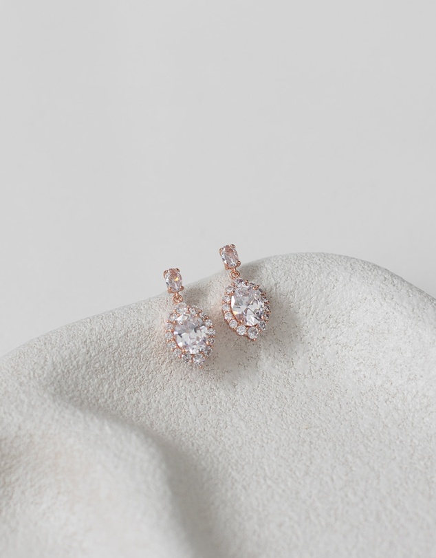 The White Collection - Anna Earrings - Classic Rose Gold Bridal Earrings